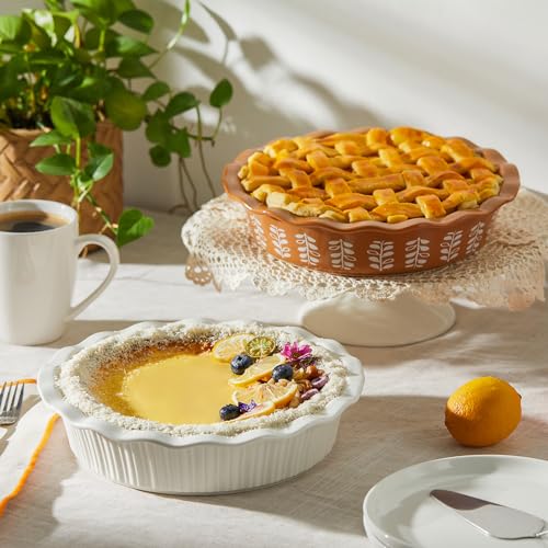 Porcelain Deep Fluted Pie Dish for Baking (White)