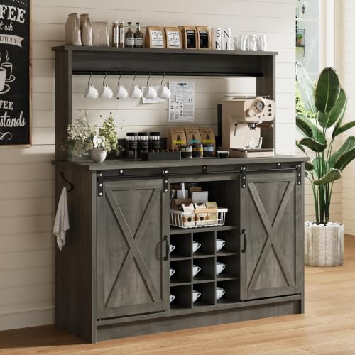 47" Farmhouse Coffee Bar Cabinet with Storage Hutch (47Inch / Grey)