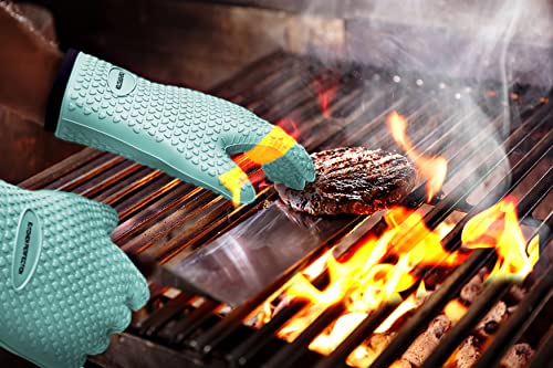 S Silicone Smoker BBQ Gloves (Turquoise / Small)