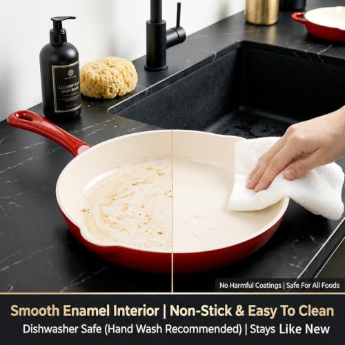 Nonstick Enameled Cast Iron Cookware Set (Red B)