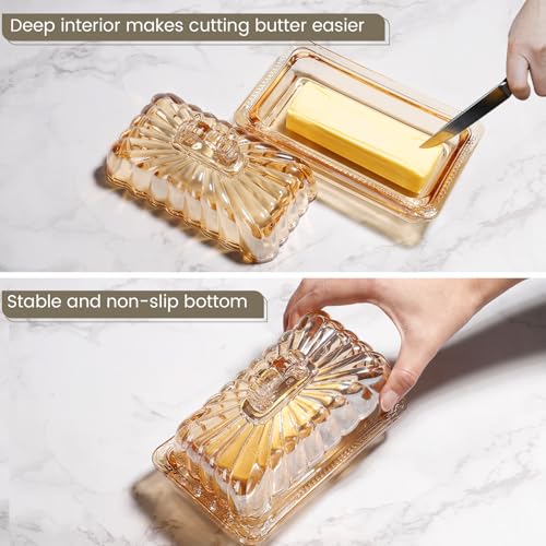 Vintage Fancy Amber Glass Butter Dish with Arch Handle Lid (Amber-4 / Butter Dish)