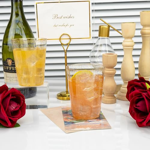 100 Pcs Gold Plastic Cups (Glitter-10oz-100)