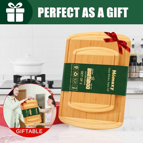 Bamboo Cutting Boards for Kitchen Set of 2 (Two-Tone / Set of 2)
