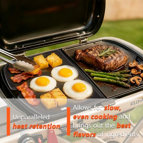 7034 Cast Iron Griddle for Weber Traveler 9010001 Gas Grill (13.6" x 12.4" x 0.6")