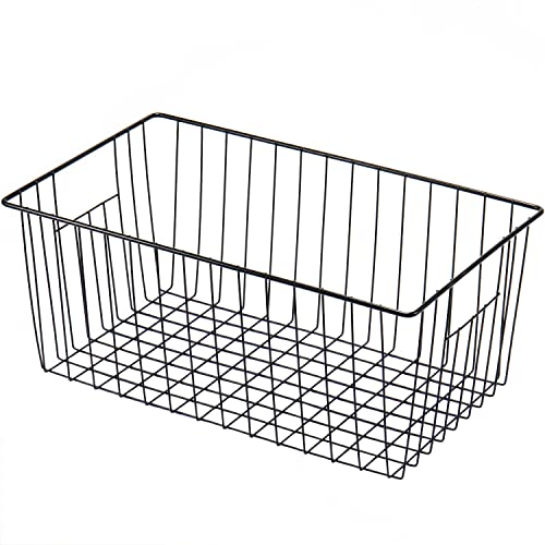 16inch Freezer Wire Storage Organizer Baskets (15.9in x 9.8in x 7in(4Pack) / Black, 4Pack)