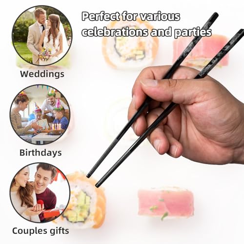 Dragon & Phoenix Black Stainless Steel Chopsticks (Titanium Plating)