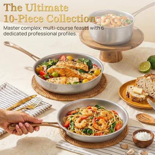 Vintage 10 Pcs Stainless Steel Pots and Pans Set Non Toxic (10 Piece)