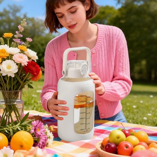 84oz Glass Water Bottle with Straw (White / 84 Ounces)