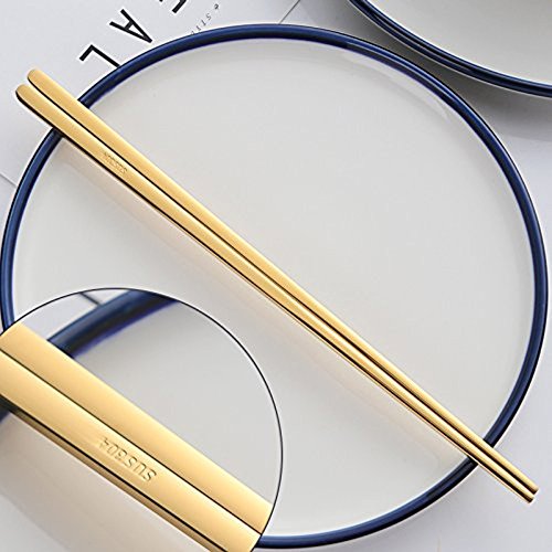 5 Pairs Gold Flat Chopsticks (gold-flat chopstick)