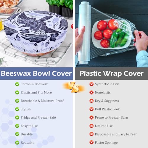 5Pcs Reusable Beeswax Elastic Bowl Covers for Bread Proofing and Food Cover (Humpback Whale)
