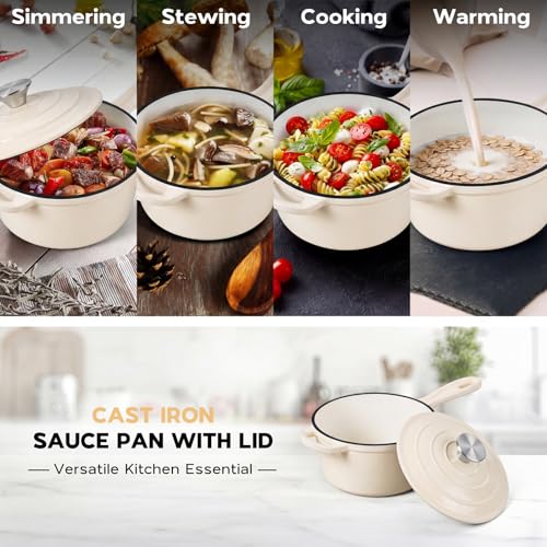 Enameled Cast Iron Sauce Pan (Cream White / 1 Quarts)