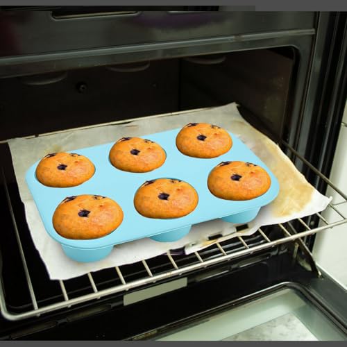 6 Cups Silicone Mini Muffin Pan Set (Set of 2--6 Cups (Blue+Pink))