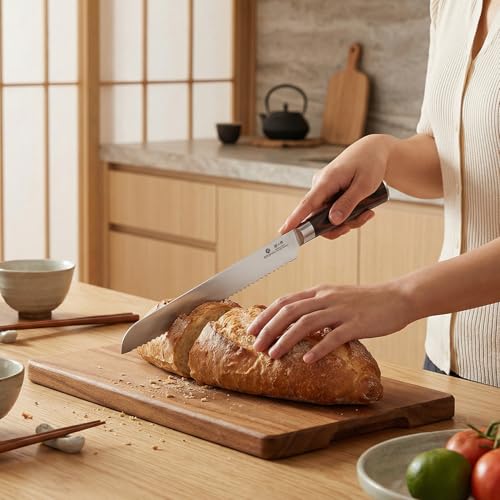 Bread Knife 10 In German Professional Homemade Bread Slicing Knife (Dark Brown)