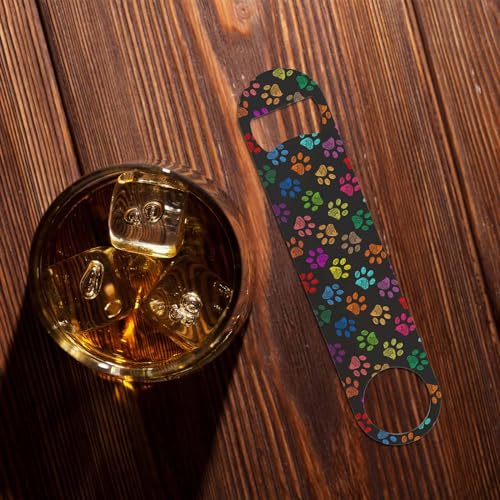 Colorful Paw Prints Stainless Steel Bottle Opener Hand Drawn Cat Dog Foot Prints Cartoon Cute Flat Beer Bottle Opener Keychain for Home Kitchen Bar Restaurant Party Birthday Gift (Colorful Paw Prints)
