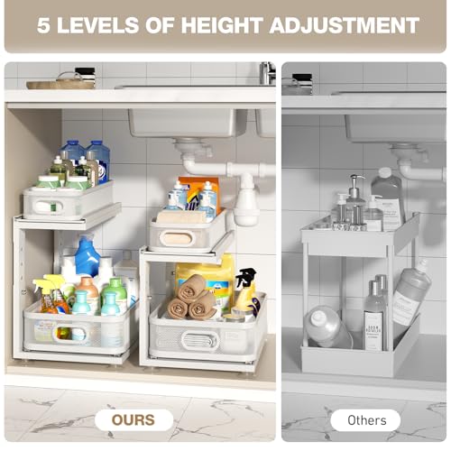 2 Pack Under Sink Organizer With Next (White / 2 Pack-15.5"Dx12.4"-16.5"H)