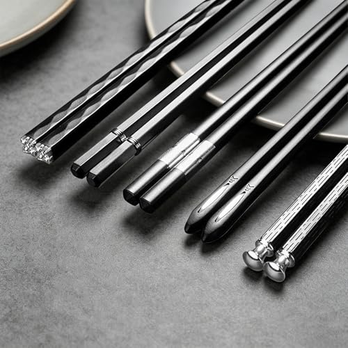 5 Pairs Food Grade PET+Glass Fiber Alloy Polymer Laser Engraving Japanese Metal Chopsticks