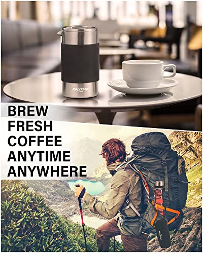 POLIVIAR French Press Coffee Maker (Silver / 12 oz)