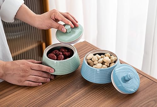 Small Kitchen Ceramic Canister Storage Jar with Lid Blue (Blue(ICE))