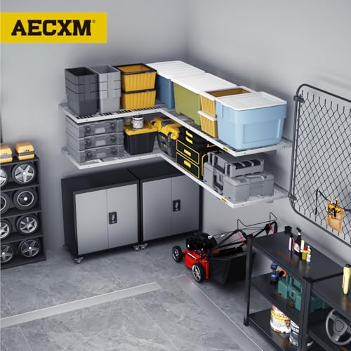 2 Pack 1.64x4ft Adjustable Garage Wall Shelving 560lbs Load Capacity Heavy Duty Wall Mounted Storage Shelf Metal Floating Shelves for Garage (2pack-1.64x4ft / White)