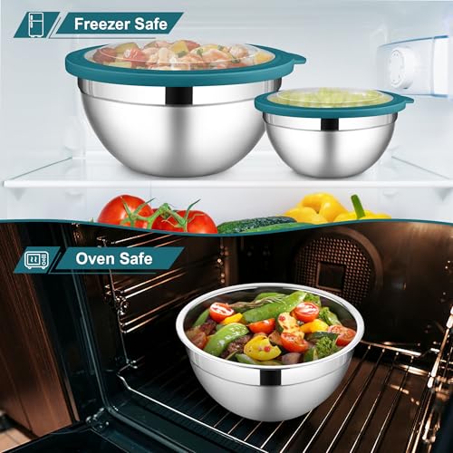 6 PCS Stainless Steel Mixing Bowls with Visible Lid for Food Storage (12 Count)