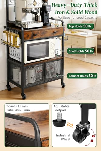 Rolling Coffee Bar Cart for Small Spaces (Black & Brown)