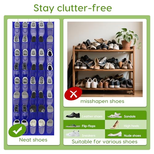 Over the Door Shoe Organizer with 40 Large Breathable Mesh Pockets (Navy Blue / 40 Pockets)