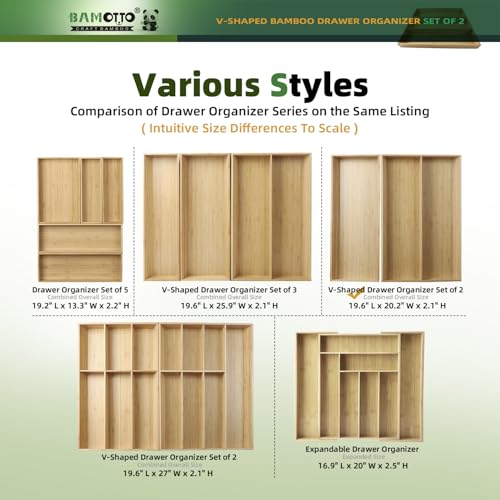 Long V Shaped Bamboo Drawer Organizer Set of 2 (Bamboo (V-Shaped 2 Piece Set - S) / 19.6" L x 20.2" W x 2.1" H)