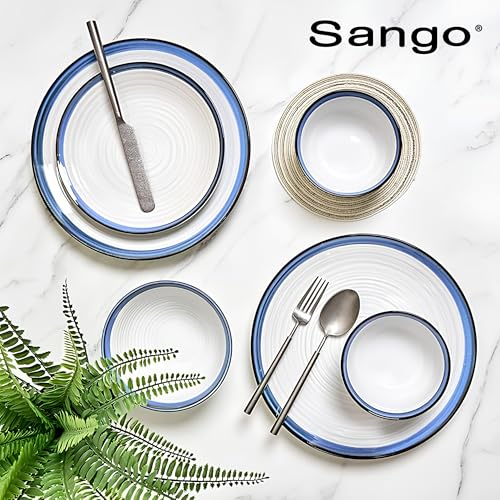 Siterra Santorini 16 (Rustic White with Blue Rim / 16-Piece Set)
