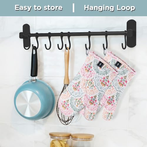 Oven Mitt Extra Long Cotton Cooking Kitchen Mitts with Non (Mandala - Oven Gloves)
