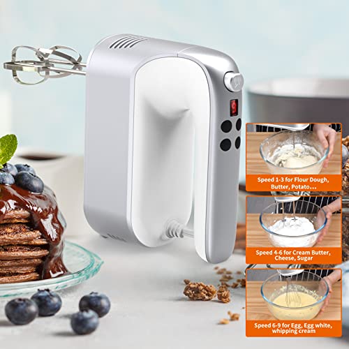 9 Speed Digital Hand Mixer Electric (Silvery White)