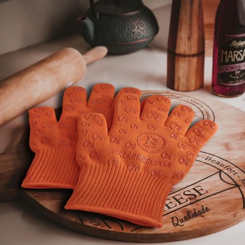 Grill Armor Oven Gloves with Fingers (One Size Fits Most Standard Cuff / Orange)