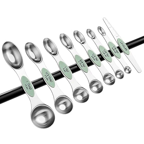 Stainless Steel Magnetic Measuring Spoons Set of 8 (Pistachio / 1-Pack)