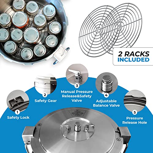 37 Quart Stainless Steel Pressure Cooker Extra Large Canning Pot with Rack and Lid for Commercial Use (37 Quarts / QCP435)