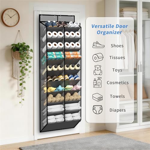 20 30 Pairs Grey Over the Door Shoe Organizer (Grey-1 Pack of 20 Pockets)