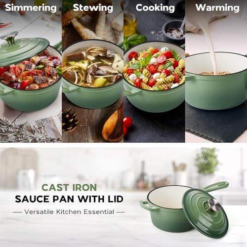 1QT Enameled Cast Iron Saucepan with Lid (Pistachio Green / 1 Quarts)