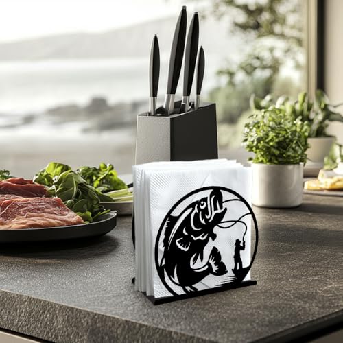 Fishing Decorative Black Metal Napkin Holder for Table