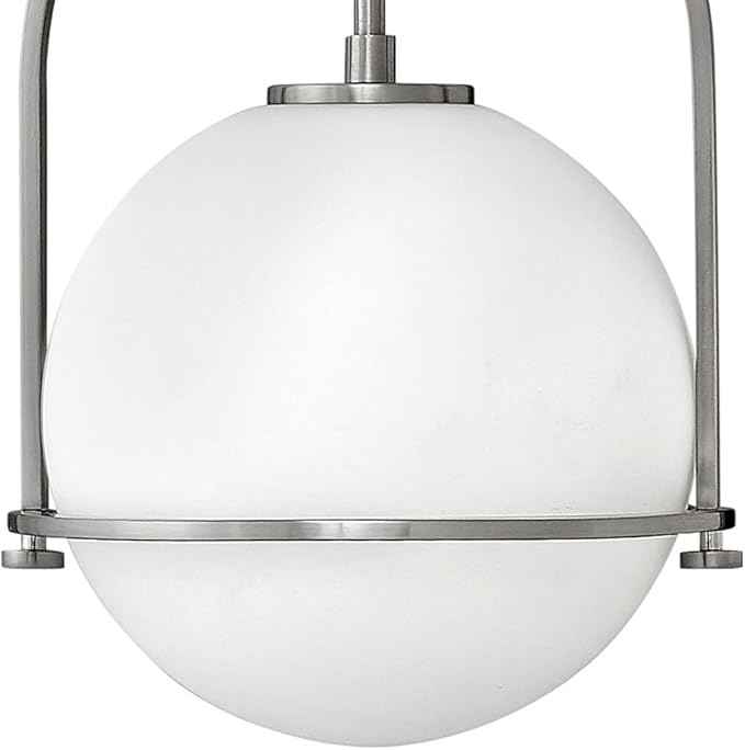 Hinkley Somerset Small Pendant Light, Adjustable Height, for Even or Sloped Ceilings, Etched Opal Globe, Vintage Chic, Brushed Nickel