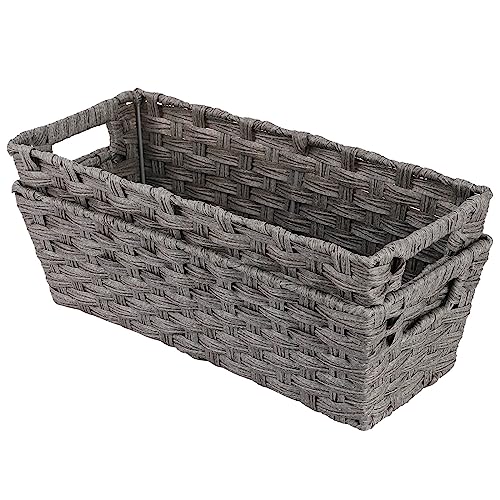 2 Pack Plastic Wicker Toilet Paper Baskets (15¾" x 6¾" x 4¾" / Grey)