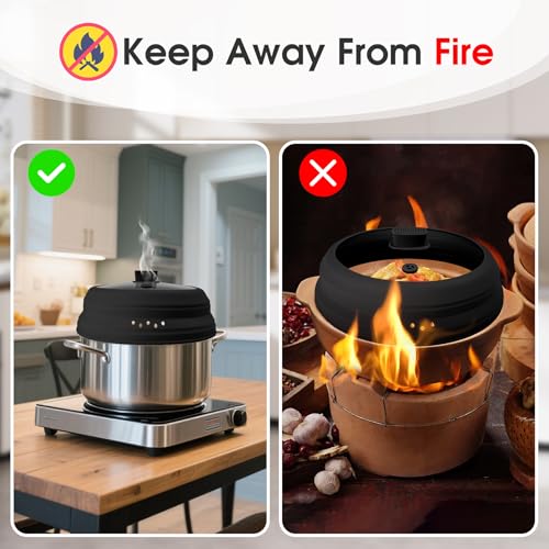 Microwave Splatter Cover Glass Microwave Cover for Food Collapsible Splatter Guard Lid with Silicone Handle for Pot Plate Bowl 11.8 Inch Black (Black / 11.8Inch)