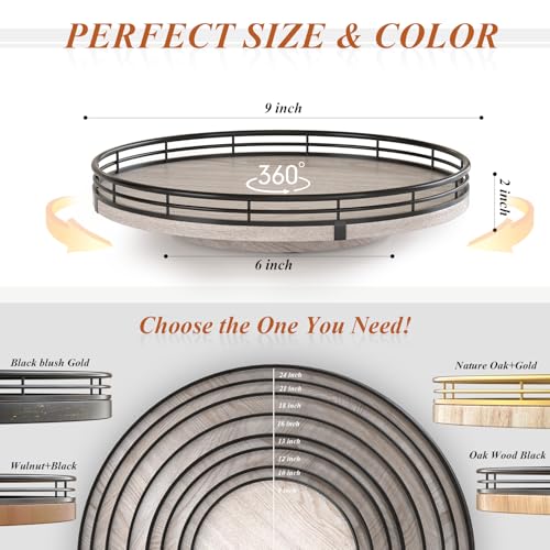 9 Inch Rustic Whitewashed Wooden Lazy Susan Organizer
