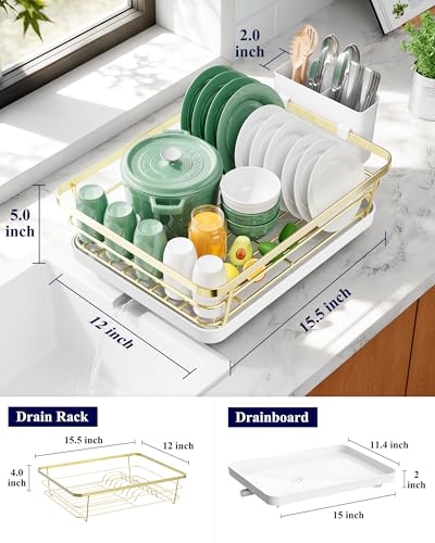 Dish Drying Rack for Kitchen Counter (Gold / 12''W x 15.5''L - 1 Tier)