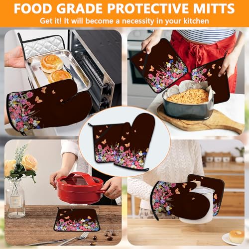 Watercolor Flowers Oven Mitts and Pot Holders Sets 4Pcs (Watercolor Flowers)