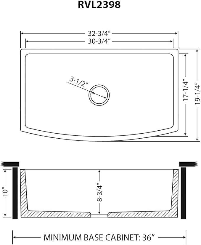 Ruvati 33 inch Fireclay White Farmhouse Kitchen Sink Bow Front Curved Apron Single Bowl - RVL2398WH