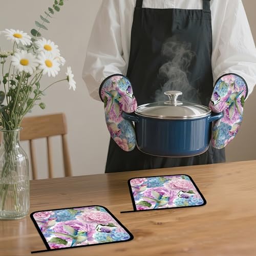 Hummingbird Oven Mitts and Pot Holders Set (4 Count)