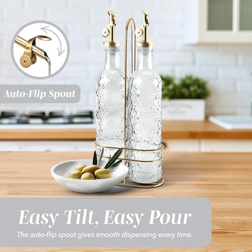 Glass Olive Oil Bottle Dispenser (Floral / Clear)