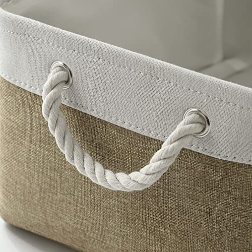 Storage Basket for Organizing (White & Khaki / 3PCS/Large - 15.7Lx11.8Wx8.3H)