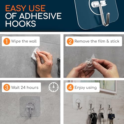 Adhesive Wall Hooks for Hanging Heavy Duty No Drill (Medium, 40 pcs)