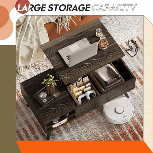 Lift Top Coffee Table with Hidden Storage (Black / 39" with Shelf)