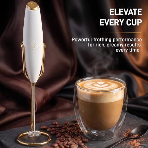Powerful Milk Frother Wand With Duracell Batteries (Gift Box White Gold / Z1 Motor + Batteries)