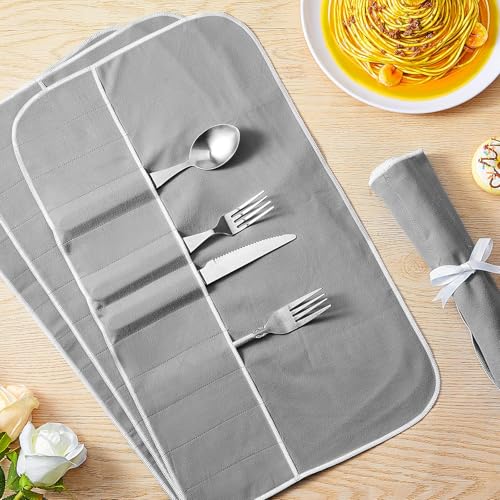 12 Pcs Anti Tarnish Silverware Storage Bags Felt (12 Slots / Gray)